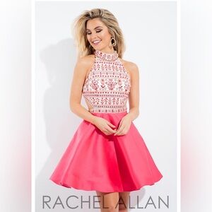 Rachel Allan Coral and White Mini Dress
